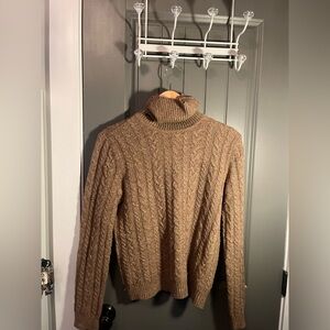 Ralph Lauren Women's Tan Cable Knit Turtleneck Sweater